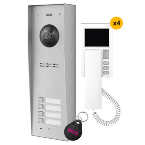 4 Way Video Door Entry Kit, Panel, White Handset and fob