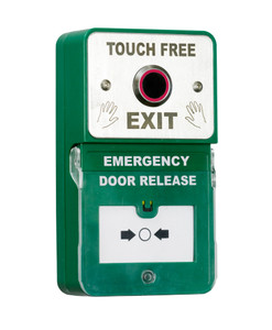 Image of a combined No Touch exit button and emergency door release
