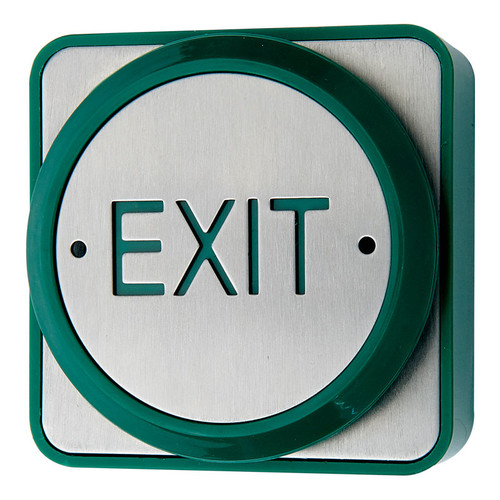 All active 360° Push plate, Large Green and Silver Exit Button