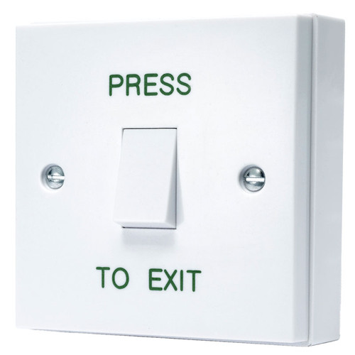 White Exit Button, Press to Exit, Surface Mounted