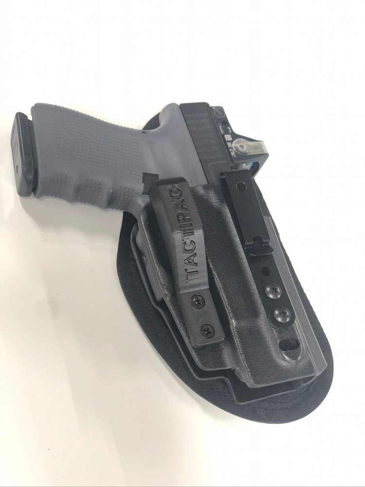 Angled view of Glock 19 IWB holster with low-profile concealment design