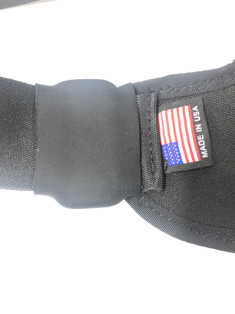 Super close up of the Neoprene Comfort Cuff prevents the triglide holster buckle from contacting your body.