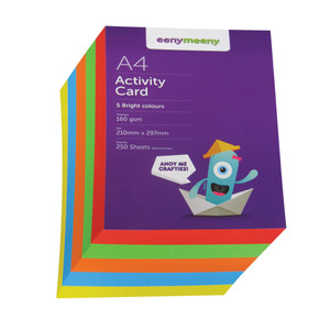 A4 QIZZLE BRIGHT COLOURED CARD PACK 160GSM, 250 SHEETS