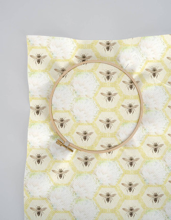 Flowers & Bees - Muted Cross Stitch Fabric Flowers & Bees - Muted Cross Stitch Fabric