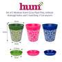 Combination set of 3 plastic multicoloured 22cm pots with saucers