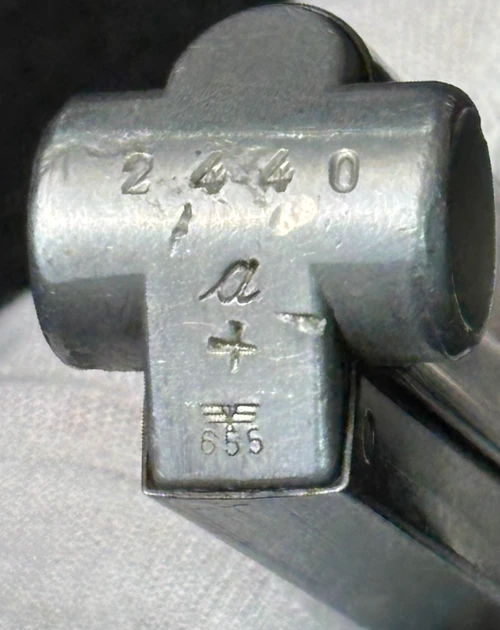 Very Good 1940 - 42 code rear pin Mauser Luger magazine 2440 “a” with E/655 Acceptance