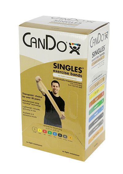 CanDo Low Powder Pre-cut 5 foot Exercise Bands, XX-Light - Tan - 30/BX.