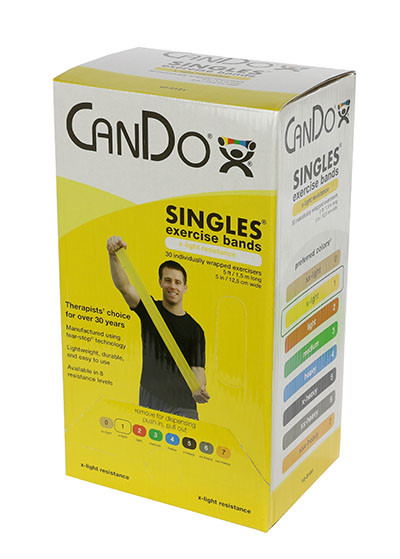 CanDo Low Powder Pre-cut 5 foot Exercise Bands, X-Light - Yellow - 30/BX.