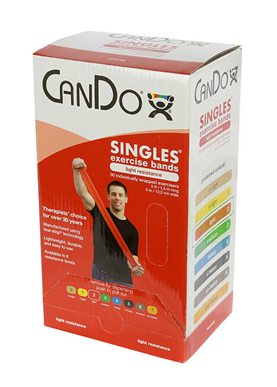 CanDo Low Powder Pre-cut 5 foot Exercise Bands, Light - Red - 30/BX.