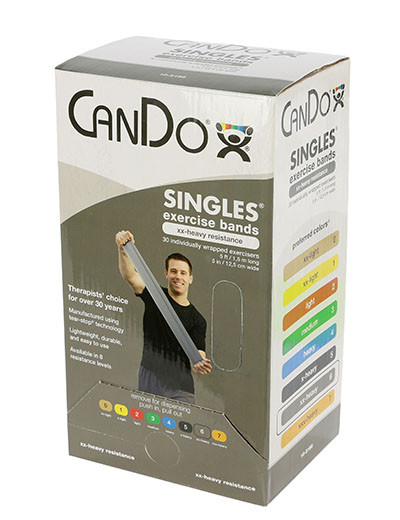 CanDo Low Powder Pre-cut 5 foot Exercise Bands, XX-Heavy - Silver - 30/BX.