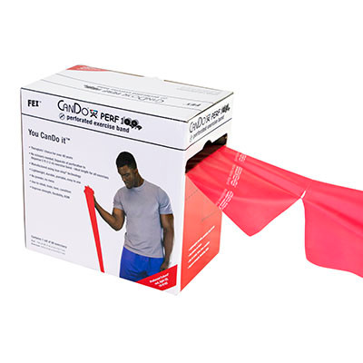 CanDo Low Powder Exercise Band, 100-Yard Roll, Perforated, Light - Red.
