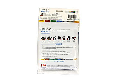 CanDo Low Powder Exercise Band Pep Pack - Moderate with green, blue, and black bands.