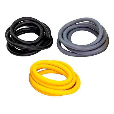 CanDo Latex-Free Exercise Tubing - PEP Pack - Difficult/Challenging (Black, Silver, Gold).