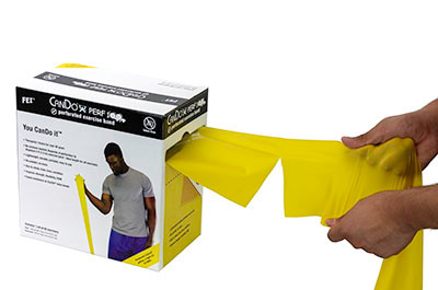 CanDo Latex Free Exercise Band, Latex Free, 100 Yard Perforated Dispenser Box, X-Light - Yellow.