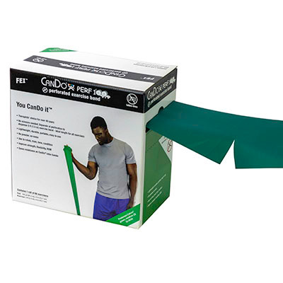 CanDo Latex Free Exercise Band, Latex Free, 100 Yard Perforated Dispenser Box, Medium - Green.