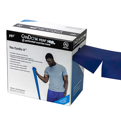 CanDo Latex Free Exercise Band, Latex Free, 100 Yard Perforated Dispenser Box, Heavy - Blue.