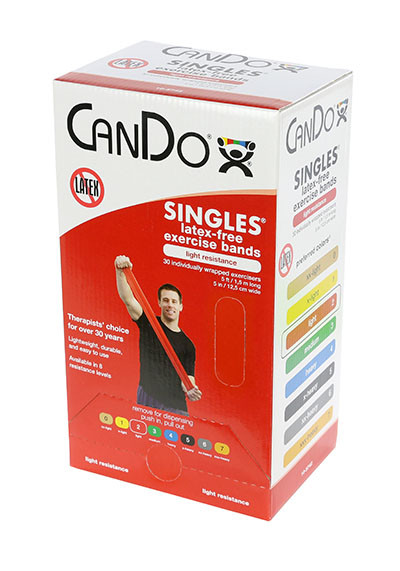 CanDo Latex Free Pre-cut 5 foot Exercise Bands, Light, Red - 30/BX.