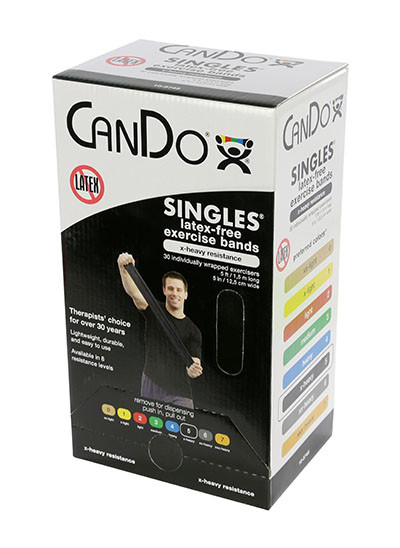 CanDo Latex Free Pre-cut 5 foot Exercise Bands, X-Heavy, Black - 30/BX.