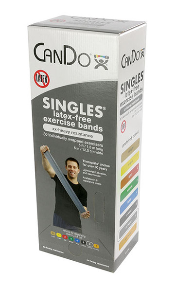 CanDo Latex Free Pre-cut 5 foot Exercise Bands, XX-Heavy, Silver - 30/BX.