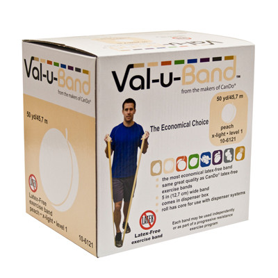 Val-u-Band Resistance Bands, 50-YRD Dispenser Roll, Latex-Free, Level 1/7 - Peach.