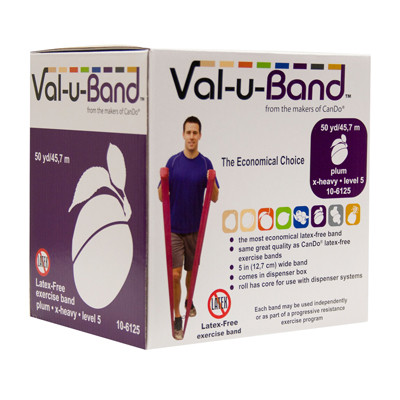 Val-u-Band Resistance Bands, 50-YRD Dispenser Roll, Latex-Free, Level 5/7 - Plum.
