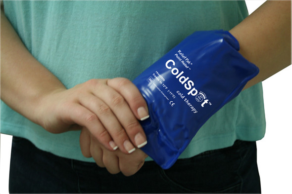 Relief Pak Blue Vinyl Reusable Cold Pack, Quarter Size, 5x7 inches.