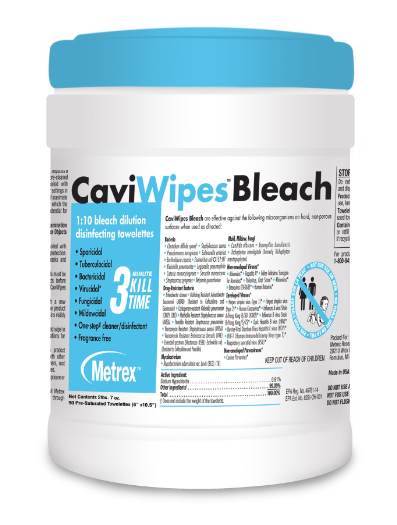 CaviWipes Bleach Towelettes, 6 x 10 inches.