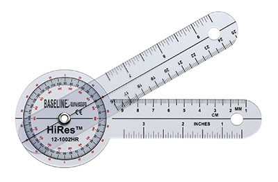 Baseline Plastic Goniometer - HiRes 360 Degree Head - 6 inch Arms.