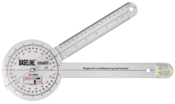 Baseline Absolute+Axis 360 degree Clear plastic goniometer, 12 inches.