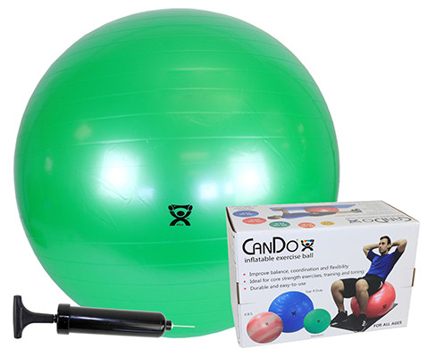 CanDo Inflatable Exercise Ball, Economy Set - Green - 26" (65 cm) Ball, Pump, Retail Box.