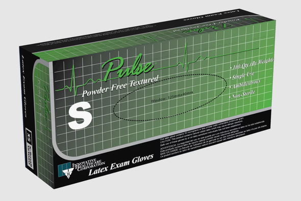 Pulse Latex Exam Glove, Medium, Non-Sterile, Powder-Free, Textured - 100/BX.