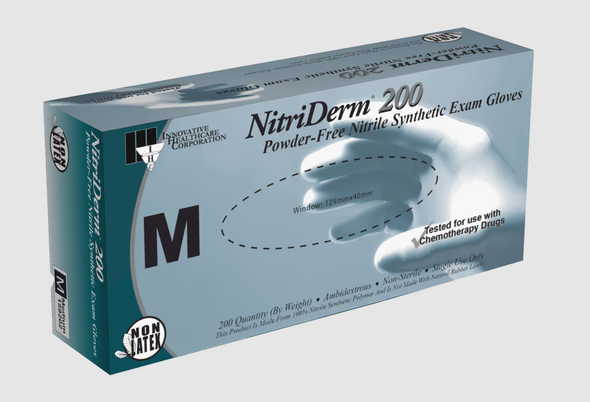 Nitriderm Blue Nitrile Glove, Large, Non-Sterile, Powder Free, Textured - 200/BX.