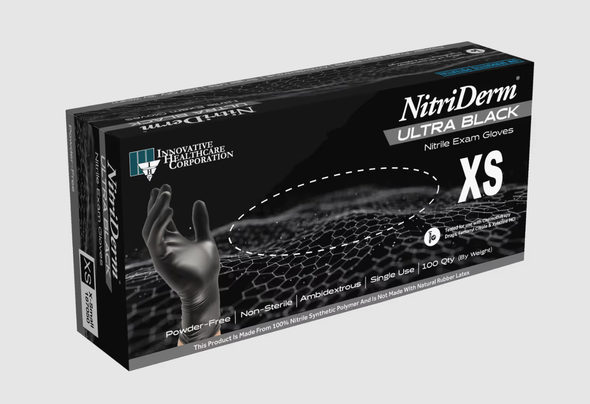 NitriDerm Ultra Black Nitrile Gloves, Large, Non-Sterile, Power-Free - 100/BX.