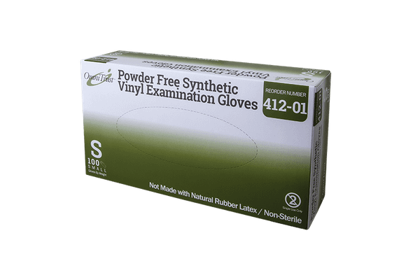 Omni Vinyl Exam Gloves with Synthetic Stretch, Small, Non-Sterile, Powder Free - 100/BX.