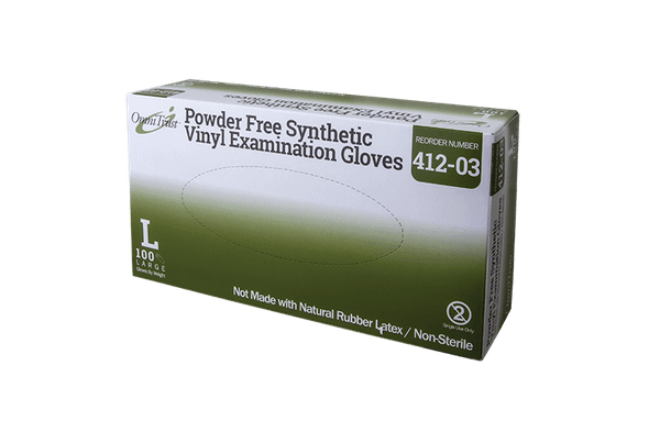 Omni Vinyl Exam Gloves with Synthetic Stretch, Large, Non-Sterile, Powder Free - 100/BX.