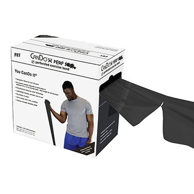 CanDo Low Powder Exercise Band, 100-Yard Roll, Perforated, X-Heavy - Black.