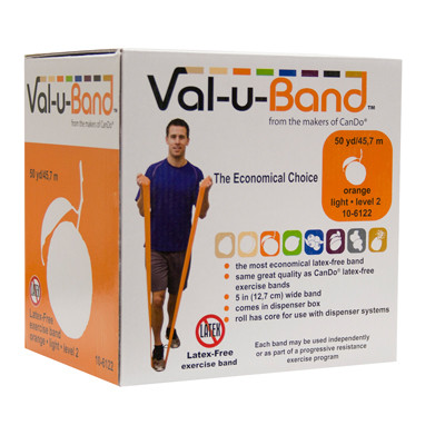 Val-u-Band Resistance Bands, 50-YRD Dispenser Roll, Latex-Free, Level 2/7 - Orange.