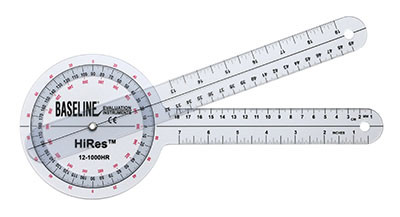 Baseline Plastic Goniometer - HiRes 360 Degree Head - 12 inch Arms.