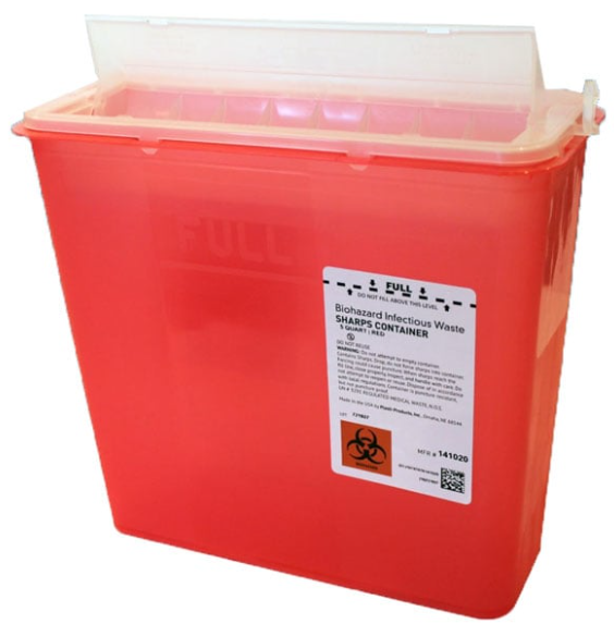 Plasti-Brand Sharps Container with Mailbox Lid, 5.4 Qt, Red.