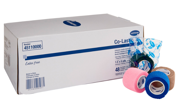 Hartman Cohesive Elastic Bandage, Latex Free, Assorted Colors, 1.5 inch x 5 yards - 48/BX.
