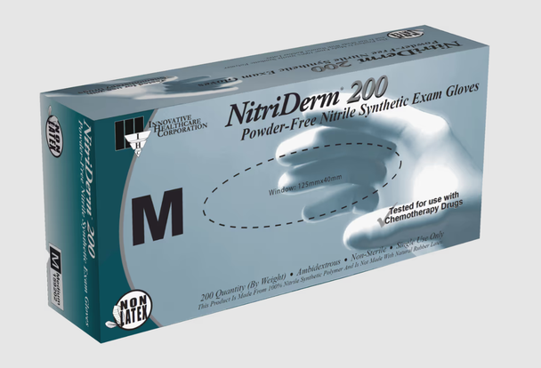 Nitriderm Blue Nitrile Glove, Small, Non-Sterile, Powder Free, Textured - 200/BX.