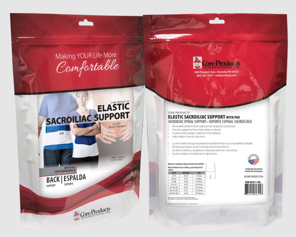 Elastic Sacral Support w/Pad 6", White, Medium 33-37 inch Waist.
