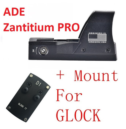 Ade RD3-015 PRO (Zantitium PRO) RED Dot Reflex Sight + Optic Mounting Plate for All GLOCK (Non-MOS) Standard models, Canik TP9SF and Taurus GX4, G3C & G3 with factory steel sights pistol