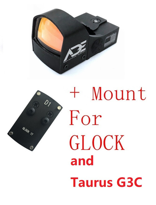 Ade Advanced Optics Shake Awake RD3-009 Compact Red Dot Reflex Sight +Optic Mounting Plate for All GLOCK (Non-MOS) Standard models Canik TP9SF TP9SA and Taurus GX4, G3C & G3 with factory steel sights pistol