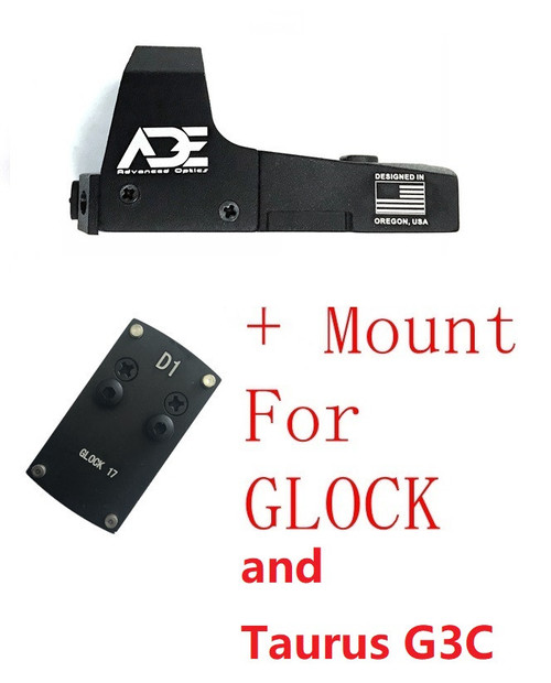 Ade RD3-006B GREEN Dot Reflex Sight + Optic Mounting Plate for All GLOCK (Non-MOS) Standard models Canik TP9SF TP9SA and Taurus GX4, G3C & G3 with factory steel sights pistol