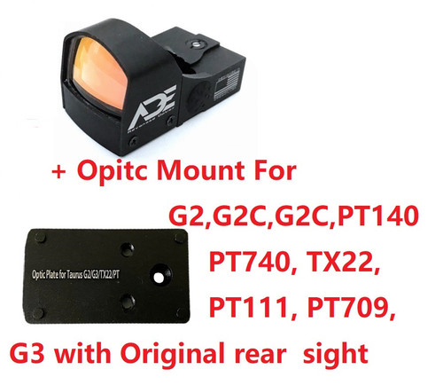 Ade Advanced Optics Shake Awake Crusader RD3-009 Red Dot Reflex Sight + Optic Mounting Plate for Taurus PT111 G2, Millennium G2, G2C, G3 with Original Rear Sight, PT140 G2, PT709, PT740, TX22 + Pictinny Plate
