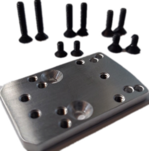 Universal Optic Converter Plate to convert any Optic Cut/Plate with Trijicon RMR/SRO Footprint to Accept over 25 popular red dot brands such as ADE RD3 Series, Vortex Venom/Viper,Burris Fastfire,Shield RMS/RMSC,Sig Sauer Romeo Zero Red dot Sight