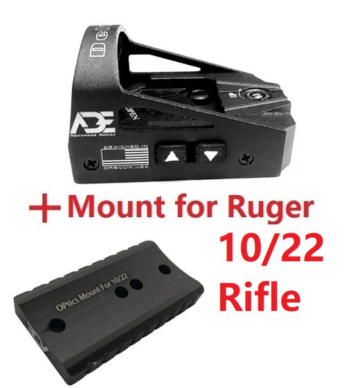 Ade Advanced Optics RD3-012 Delta Red Dot Reflex Sight + Optic mounting plate for Ruger 10/22 Rifle + Picatinny mounting plate