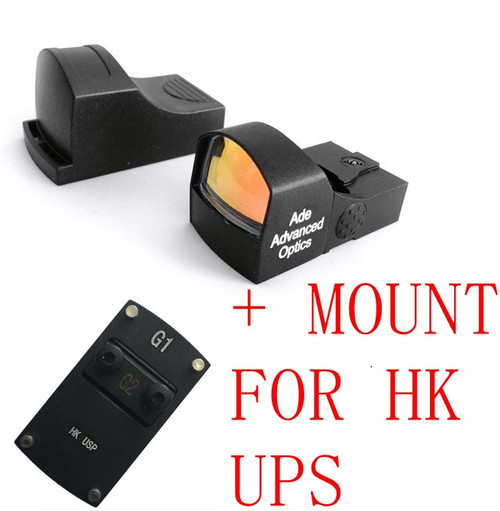 Ade Advanced Optics Shake Awake RD3-009 Compact MINI Micro Red Dot Reflex Sight Pistol + Optic mounting plate for HK USP Tactical 9mm 45ACP 40 SW