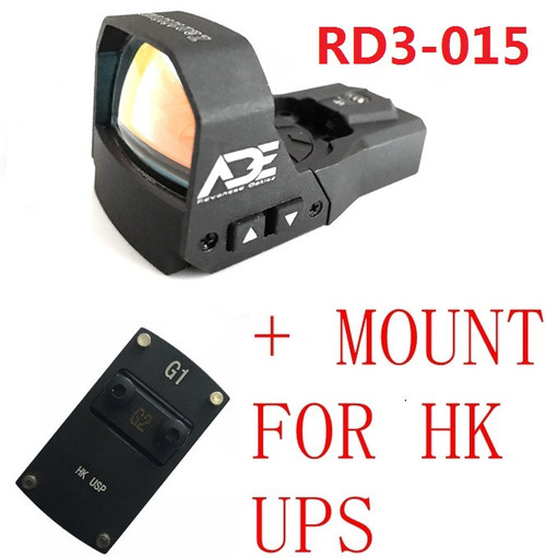 Ade Advanced Optics RD3-015 Waterproof RED Dot Reflex Sight Pistol + Optic mounting plate for HK USP Tactical 9mm 45ACP 40 SW